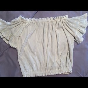 Poof!  Off the shoulder pleated crop top